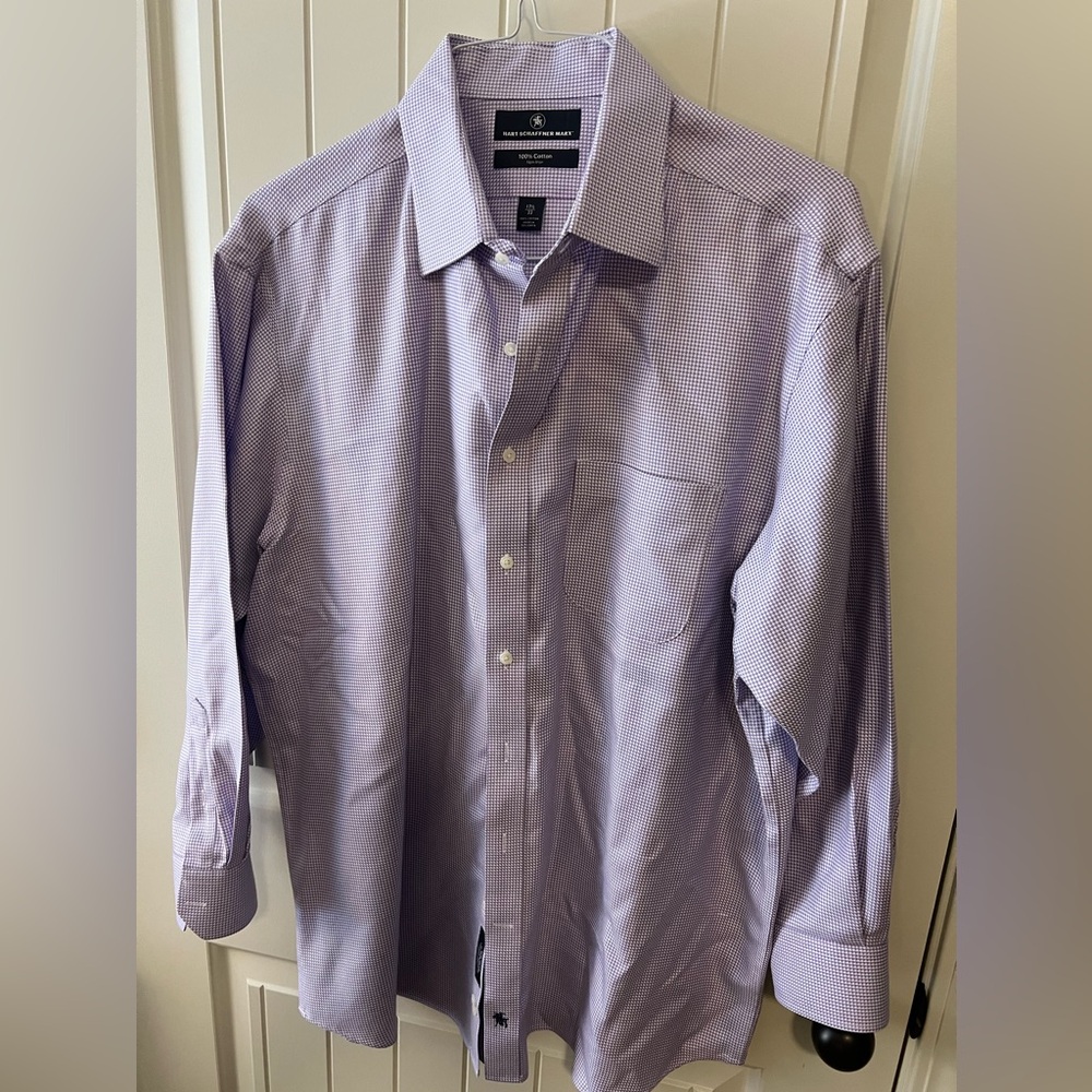 Men’s Hart Schaffner Marx shirt 17.5/33 never worn light purple/white